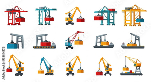Cranes and Excavators in Various Colors.