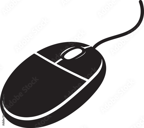 Black and white computer mouse with wire also transparent background wired