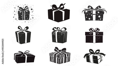 Gift box surprise black silhouette vector design, present icon