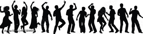 Dancing people silhouettes collection, party crowd celebration isolated vector illustration set