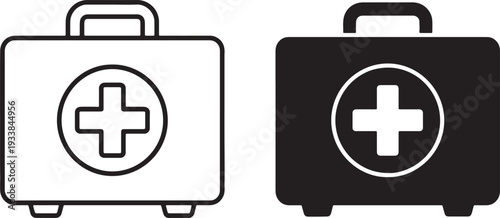 Black and white first aid kits with cross symbols also transparent background medical kit black first aid kit