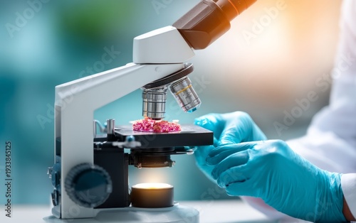 Examining Histology Slide Under Microscope in Lab