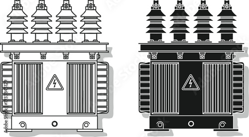 Electric power transformer illustration, high voltage equipment isolated vector design