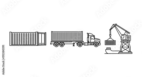 Container Truck and Crane Illustration.