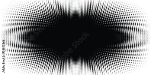 Bold monochrome halftone background of black circular dots forming a radial gradient, centered text FUTURISTIC HALFTONE, modern abstract design with high contrast for digital, data, soundwave visual