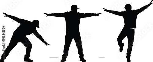 Hip hop dancer silhouettes set, street dance performers isolated vector collection on white