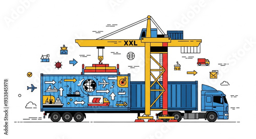 Container Truck Loading Crane Logistics Transportation Industry.