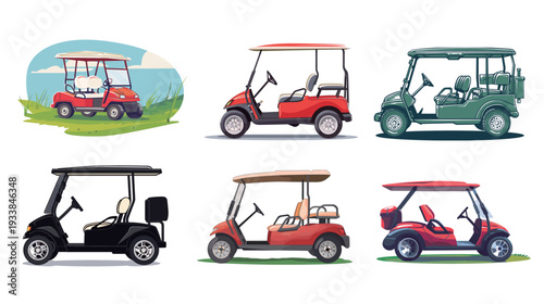 Golf buggy vector illustration with clean shapes, minimalist golf cart design