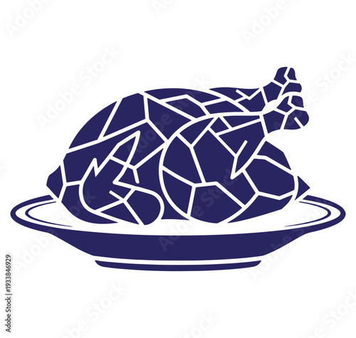 A geometric illustration of roasted chicken on a plate ready for a special dinner meal