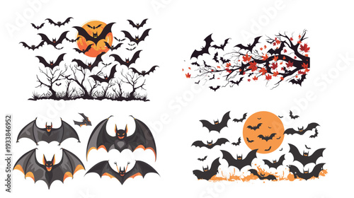 Halloween bat and flying bats, spooky Halloween decoration vector illustration