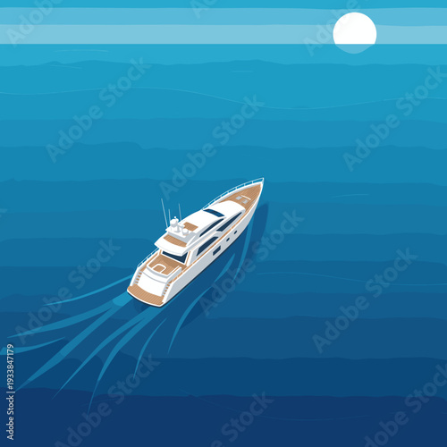 Luxurious yacht sailing on calm blue ocean waters under a bright sun