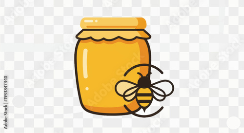 Honey Jar with Bee Illustration 1.