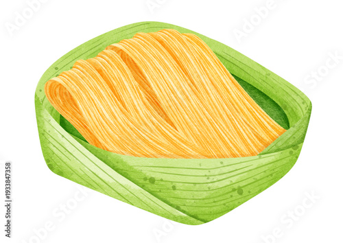 Assorted Thai Traditional Desserts – Foi Thong, Thong Yip, Thong Yod and Med Kanoon, Golden Auspicious Thai Sweets on Banana Leaf