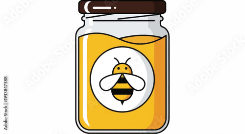 Honey Jar with Bee Illustration.