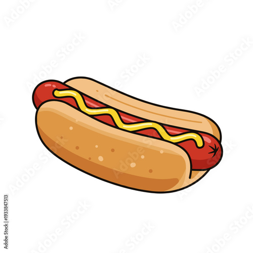 Colorful hot dog with mustard and ketchup on a plain background, ideal for food-related content