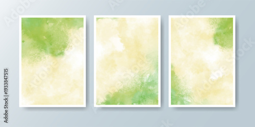 Set of cards with bright colorful vector watercolor background. Design for your date, postcard