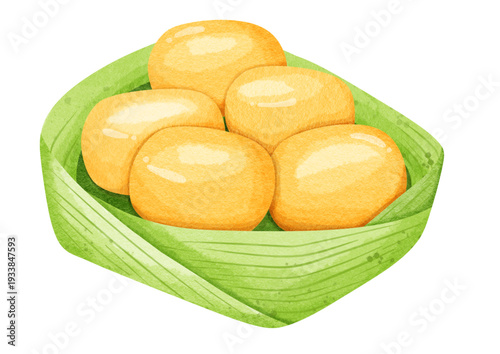 Assorted Thai Traditional Desserts – Foi Thong, Thong Yip, Thong Yod and Med Kanoon, Golden Auspicious Thai Sweets on Banana Leaf