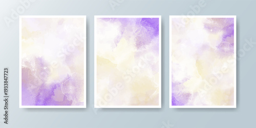 Set of cards with bright colorful vector watercolor background. Design for your date, postcard
