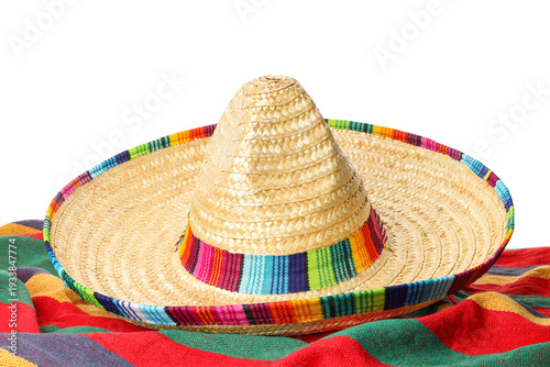 Tableau sur toile Sombrero on bright textiles for Cinco de Mayo, isolated, PNG