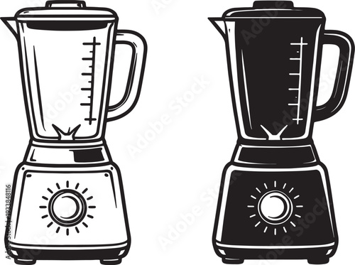 Black and white retro blender side by side also transparent background kitchen appliance vintage