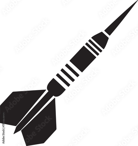 Black and white silhouette of a dart in flight also transparent background