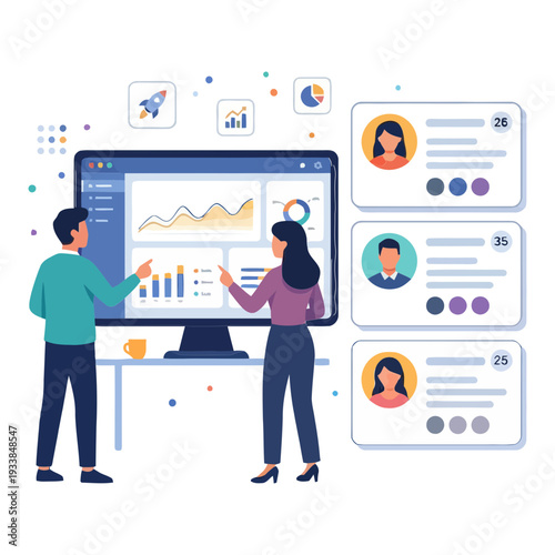 Social Media Marketing Concept Illustration with Business Characters
