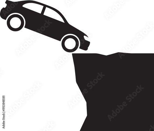 Black silhouette of a car driving off a cliff edge also transparent background black car