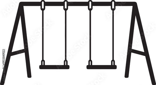 Black swing set with two hanging seats and metal frame also transparent background playground