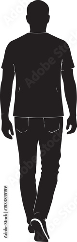 Silhouette of a man walking in jeans and sneakers also transparent background