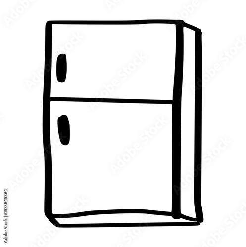 refrigerator doodle, hand drawn ink fridge icon, kitchen appliance element perfect for grocery, food storage, or home concept