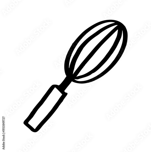 whisk kitchen utensil, hand drawn doodle wire balloon egg beater icon for cooking, baking, whipped cream, or recipe concept