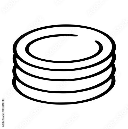 stack of plates doodle, hand drawn ceramic dishes, simple line art element perfect for kitchen, restaurant, or cleaning concept