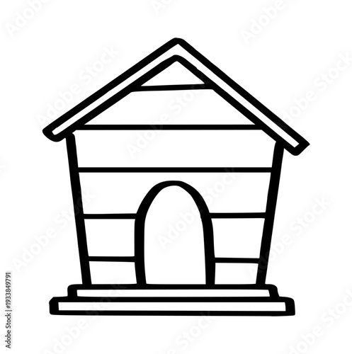 dog house doodle, hand drawn pet kennel, simple line art shelter for puppy, home, animal care, and veterinary concept