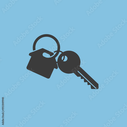 Keys hanging from a keychain against a light blue background, symbolizing security