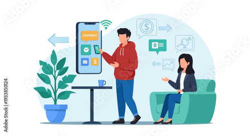 Online Payment and Finance App on Smartphone with People