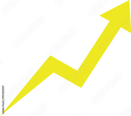 yellow arrow pointing upwards in a zigzag pattern on a white background