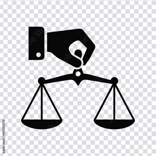 Black silhouette of a hand holding a key on a scale icon