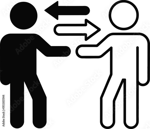 Interpersonal communication icon featuring two figures with exchange arrows representing dialogue social interaction peer-to-peer sharing and human connection