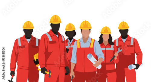 Diverse Construction Workers Wearing Hardhats.
