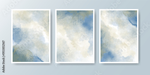 Set of cards with bright colorful vector watercolor background. Design for your date, postcard