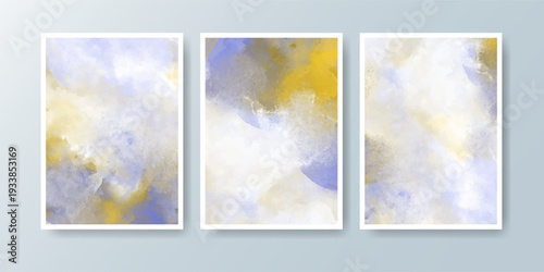 Set of cards with bright colorful vector watercolor background. Design for your date, postcard