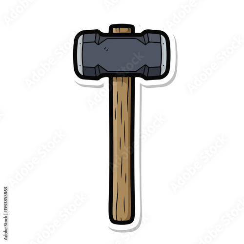 A cartoon hammer on a white background viewed directly from the front, showcasing its wooden handle and metal head in a straightforward illustration style