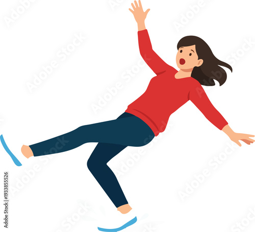 Woman Slipping Hazard Illustration Full Body Flat Vector