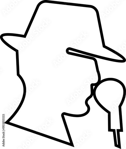 Detective Icon with hat, Sherlock Style Silhouette, Mystery Investigation Symbols, Anonymous invisible character Crime Scene Clues, Forensic Evidence, Private Investigator Logo for Web App Design