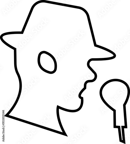 Detective Icon with hat, Sherlock Style Silhouette, Mystery Investigation Symbols, Anonymous invisible character Crime Scene Clues, Forensic Evidence, Private Investigator Logo for Web App Design