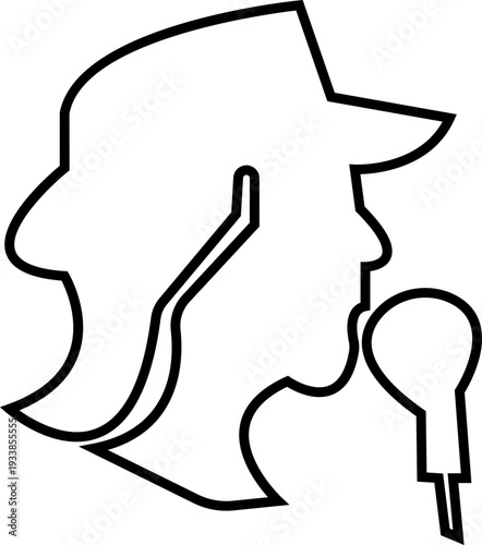 Detective Icon with hat, Sherlock Style Silhouette, Mystery Investigation Symbols, Anonymous invisible character Crime Scene Clues, Forensic Evidence, Private Investigator Logo for Web App Design