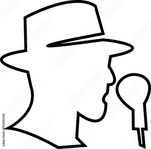 Detective Icon with hat, Sherlock Style Silhouette, Mystery Investigation Symbols, Anonymous invisible character Crime Scene Clues, Forensic Evidence, Private Investigator Logo for Web App Design