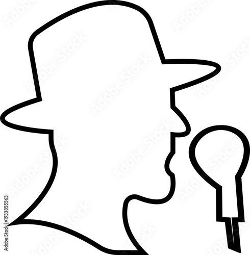 Detective Icon with hat, Sherlock Style Silhouette, Mystery Investigation Symbols, Anonymous invisible character Crime Scene Clues, Forensic Evidence, Private Investigator Logo for Web App Design