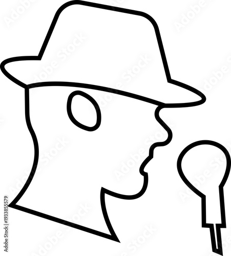 Detective Icon with hat, Sherlock Style Silhouette, Mystery Investigation Symbols, Anonymous invisible character Crime Scene Clues, Forensic Evidence, Private Investigator Logo for Web App Design