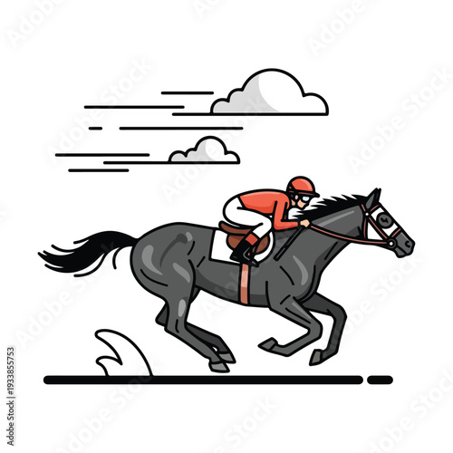 Jockey Riding a Horse at High Speed on a Racing Track from a Side View